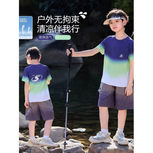 安哼安哼男童夏季套裝2025新款兒童速乾運動短袖T恤工裝短褲兩件