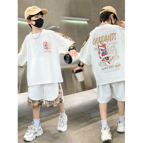 男童夏季套裝2025新款中大童裝夏裝洋帥氣時髦男孩短袖夏款衣服潮