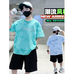 男童夏裝套裝2025新款男孩中大童兒童帥氣中大短袖夏季兩件套