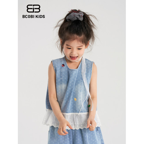 bcobi/不可比喻童裝女童襯衫夏款2025新韓版波點牛仔襯衣夏款套裝