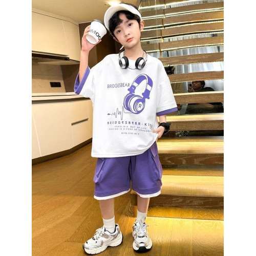 安哼安哼男童夏季短袖套裝2025新款夏裝中大童兒童男孩夏款網紅炸