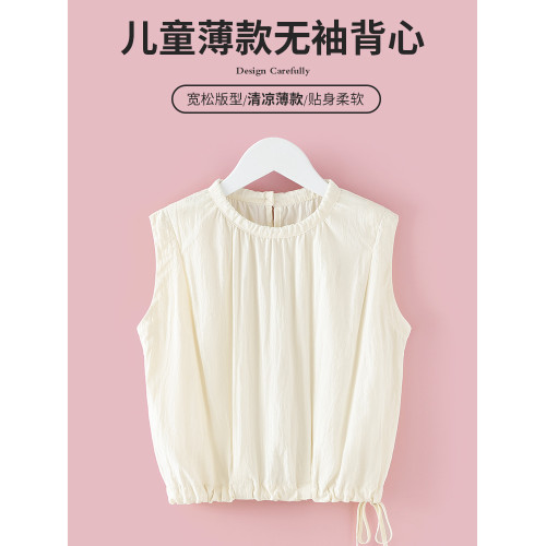 女童娃娃衫夏季薄款棉麻背心女大童無袖T恤兒童2025新款夏裝上衣