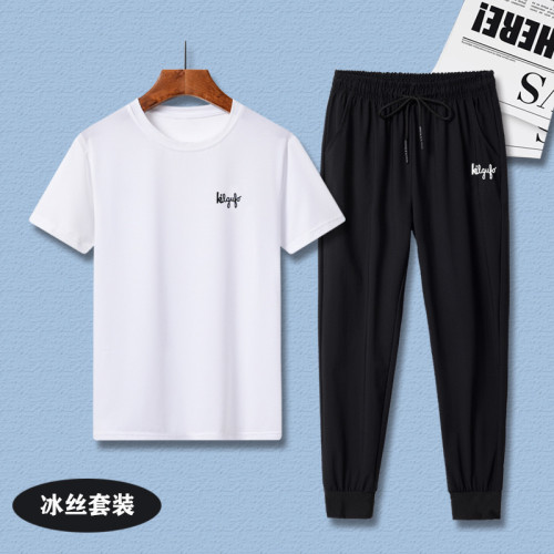 男童夏季冰絲套裝中大童圓領速乾初中學生長褲運動服寬松透氣兒童