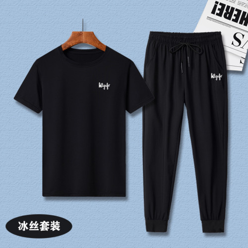 男童夏季冰絲套裝中大童圓領速乾初中學生長褲運動服寬松透氣兒童