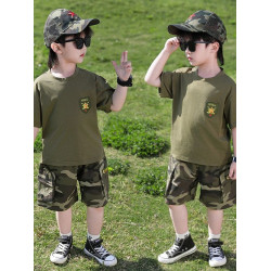 安哼安哼男童迷彩套裝夏裝2025新款兒童裝短袖夏季痞帥氣男孩炸街