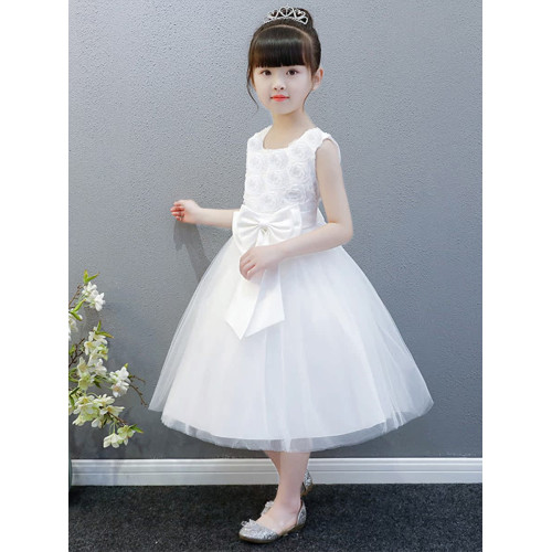 女童連衣裙夏裝2025新款兒童白色蓬蓬紗裙子小女孩生日禮服公主裙