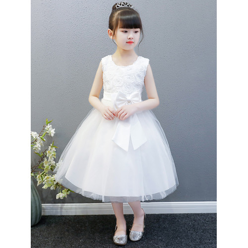 女童連衣裙夏裝2025新款兒童白色蓬蓬紗裙子小女孩生日禮服公主裙
