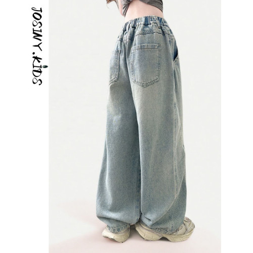 卓詩尼女童濶腿褲子夏薄款2025新款女大童夏季牛仔長褲防蚊褲夏褲