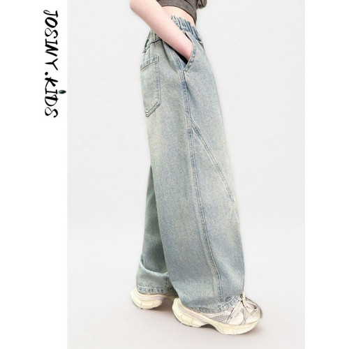 卓詩尼女童濶腿褲子夏薄款2025新款女大童夏季牛仔長褲防蚊褲夏褲