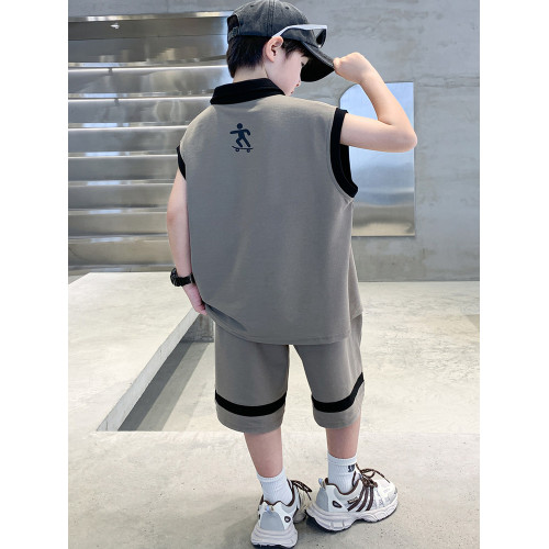 男童套裝夏季新款2025兒童POLO領洋氣薄款兩件套帥氣男孩無袖夏裝