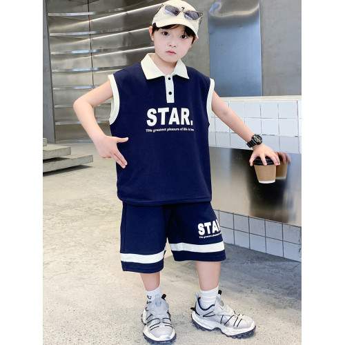 男童套裝夏季新款2025兒童POLO領洋氣薄款兩件套帥氣男孩無袖夏裝