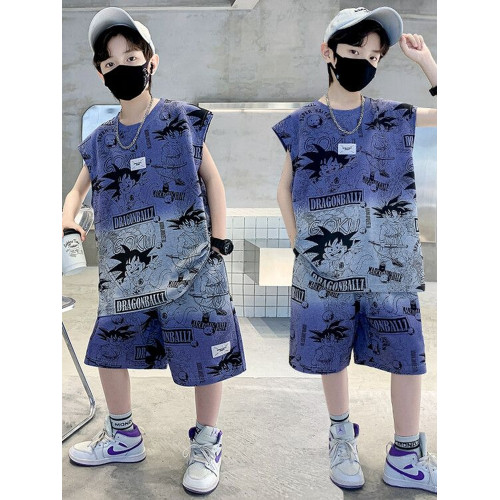 安哼安哼2025新款男童潮流悟空無袖套裝休閒夏季卡通動漫男童套裝