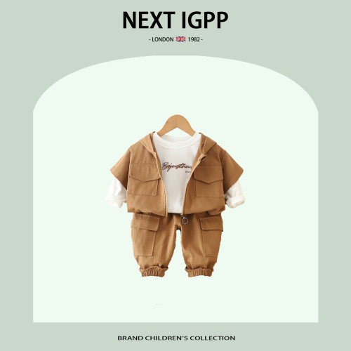 英國NEXT IGPP帥氣男孩工裝夾克開衫三件套春秋新款潮範男童衣服