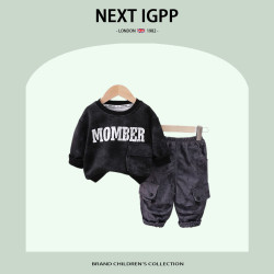 英國NEXT IGPP 新款男童時尚套裝春秋裝字母長袖衛衣長褲兩件套裝