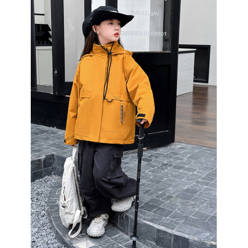 女童三合一沖鋒衣2025新款秋冬中大童洋氣時髦女孩連帽外套沖鋒衣