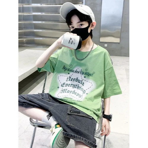 男童夏裝套裝中大童2025新款男孩洋氣韓版短袖牛仔褲運動兩a0331