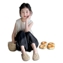 女童無袖T恤2025夏季新款洋氣甜美小女孩娃娃衫兒童梭織提花上衣