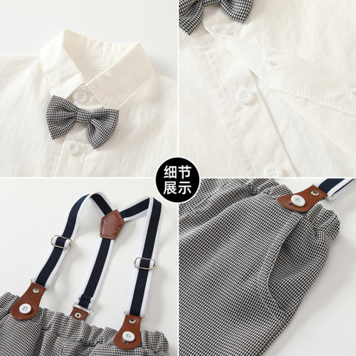 英國NEXT IGPP男童紳士禮服套裝夏季新款短袖白色襯衫背帶褲套裝