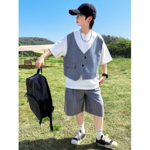 男童套裝夏季2025新款兒童夏裝中大童休閒衣服短袖帥氣時髦男孩潮