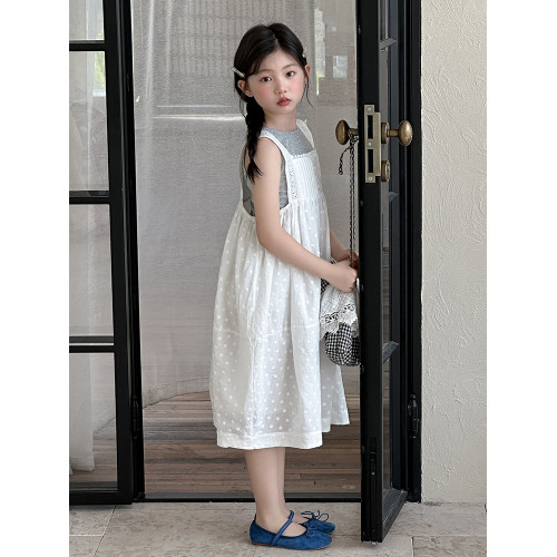 女童夏季連衣裙2025新款女孩洋氣吊帶背心裙兩件套兒童裙套裝夏裝