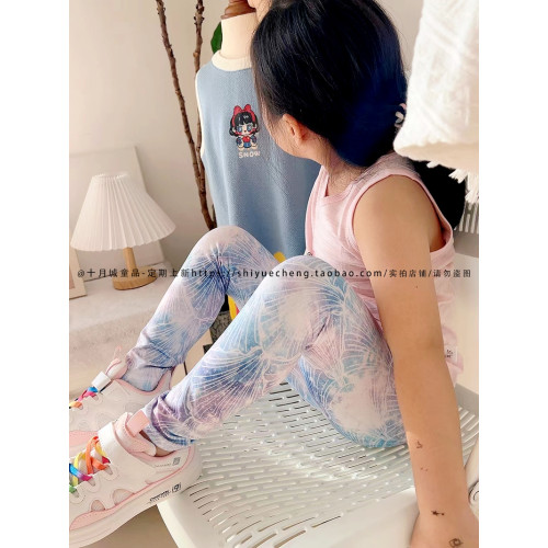 出口澳洲兒童打底褲人魚公主外穿夏季防蚊貝殼防曬寶寶彈力長褲子