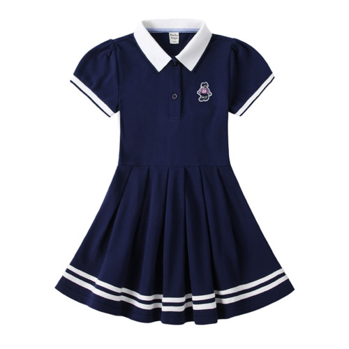 女童連衣裙純棉夏裝兒童POLO裙子學院風夏季童裝短袖女孩公主裙