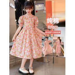 女童連衣裙2025新款夏裝兒童泡泡袖裙子碎花小女孩公主裙純棉長裙