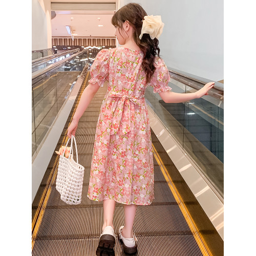 女童連衣裙2025新款夏裝兒童泡泡袖裙子碎花小女孩公主裙純棉長裙