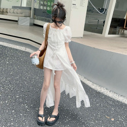女童夏裝連衣裙2025新款洋氣兒童時髦公主裙女大童夏季燕尾禮服裙