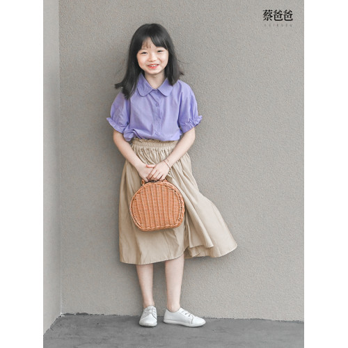 蔡爸爸原創女童裝新款夏裝冰爽人棉半身裙卡其A字裙子851+935+676