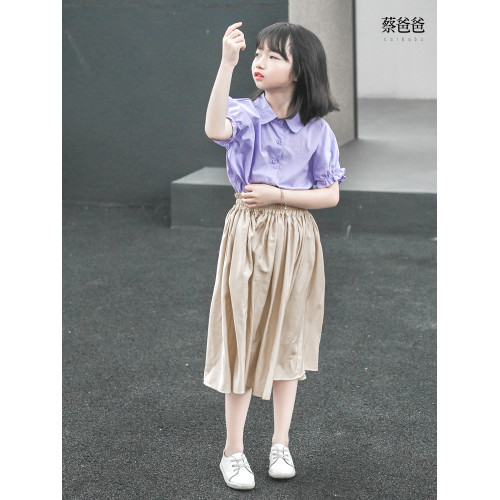 蔡爸爸原創女童裝新款夏裝冰爽人棉半身裙卡其A字裙子851+935+676