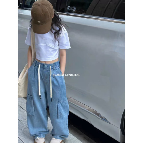 波拉韓童裝女童短袖2025夏裝小女孩短款上衣兒童修身T恤跳舞t恤