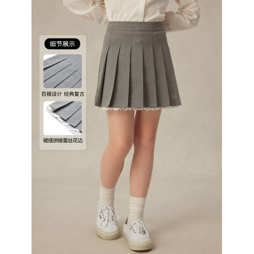 eland kids衣戀童裝女童短裙2025年夏學院風蕾絲花邊百褶畢業禮服