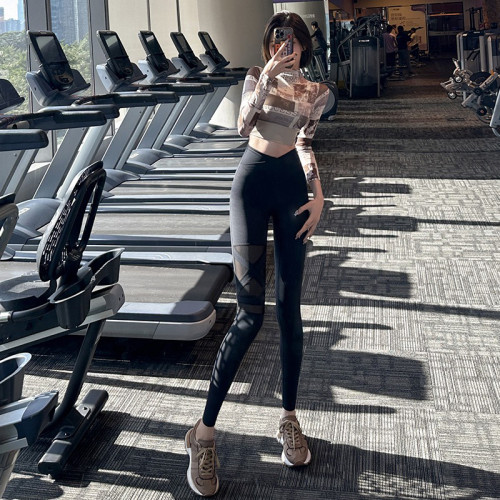 高腰網紗瑜伽褲女性感緊身提臀跑步健身長褲顯瘦翹臀訓練運動褲新