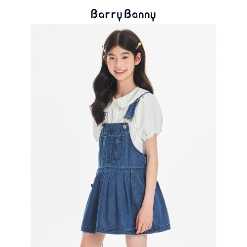 BarryBanny女童中大童襯衫2025夏季新款兒童短袖泡泡袖白上衣T恤