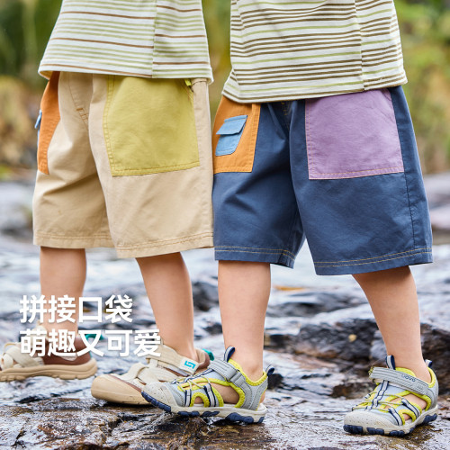 [100%棉]男短褲夏季純棉兒童五分褲拼接洋氣女童工裝短褲寶寶夏裝