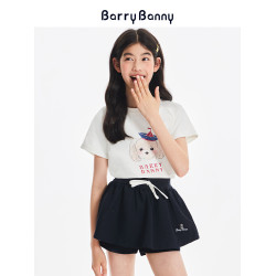 BarryBanny女童短袖T恤2025夏季新款兒童白色小狗印花圓領上衣女