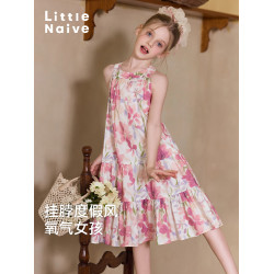 Little Naive連衣裙女童夏季新款純棉碎花裙子兒童無袖慵懶背心裙