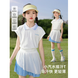 女童速乾衣短袖T恤兒童運動套裝冰絲薄款羽毛球服訓練女大童網球