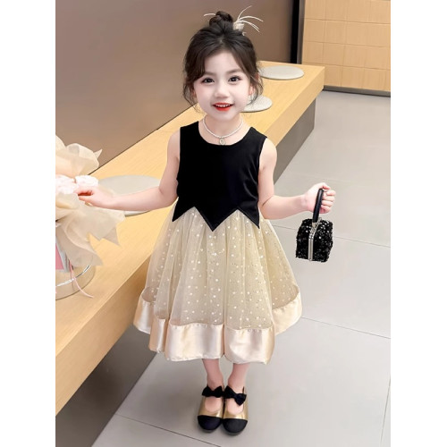 英國Vseniot女童夏季薄洋氣連衣裙2025新款甜美背心公主裙小女孩