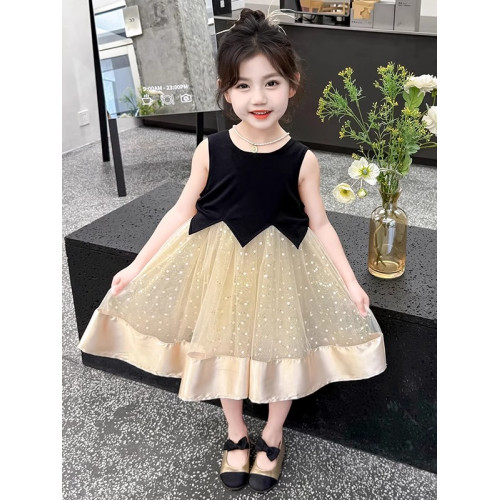 英國Vseniot女童夏季薄洋氣連衣裙2025新款甜美背心公主裙小女孩