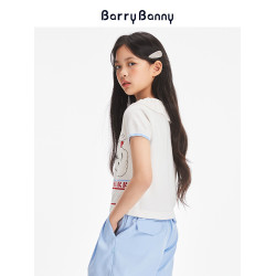 BarryBanny女童冰絲短袖T恤夏季新款中大童俏皮透氣抗皺圓領上衣