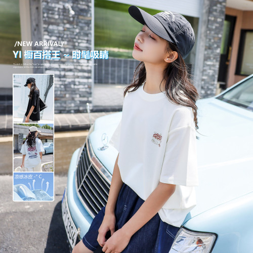 女童t恤短袖2025新款洋氣時髦大童超好看純棉休閒上衣夏季T初中生
