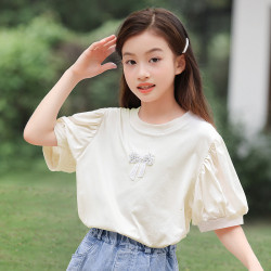 女童純棉短袖t恤2025夏季新款中大童裝洋氣女孩夏裝百搭上衣小衫