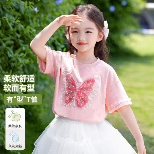 女童純棉短袖t恤2025夏季新款中大童裝洋氣女孩夏裝百搭上衣小衫
