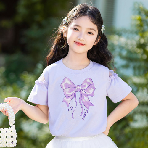 女童純棉短袖t恤2025夏季新款中大童裝洋氣女孩夏裝百搭上衣小衫