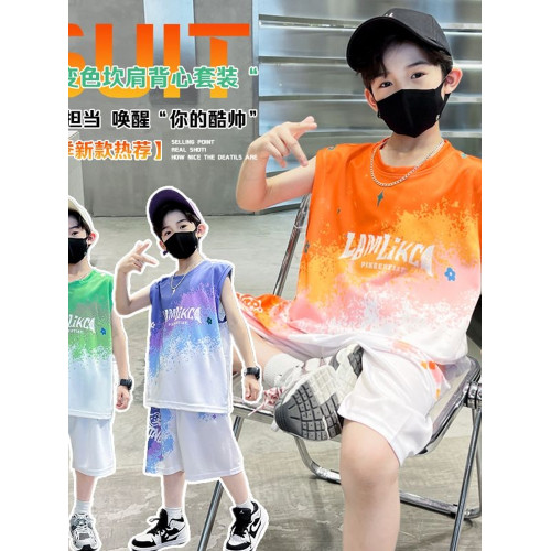 安哼安哼男童籃球服夏裝套裝2025新款無袖兒童男孩夏季帥氣洋氣運