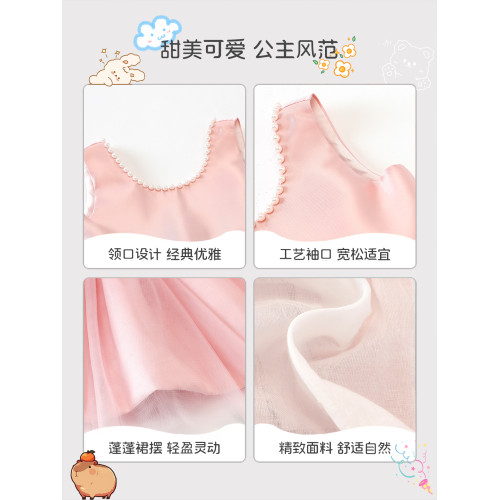 女童連衣裙夏季高級小女孩生日禮服裙超仙兒童蓬蓬紗公主裙演出服