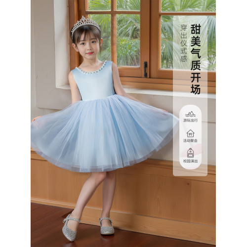 女童連衣裙夏季高級小女孩生日禮服裙超仙兒童蓬蓬紗公主裙演出服