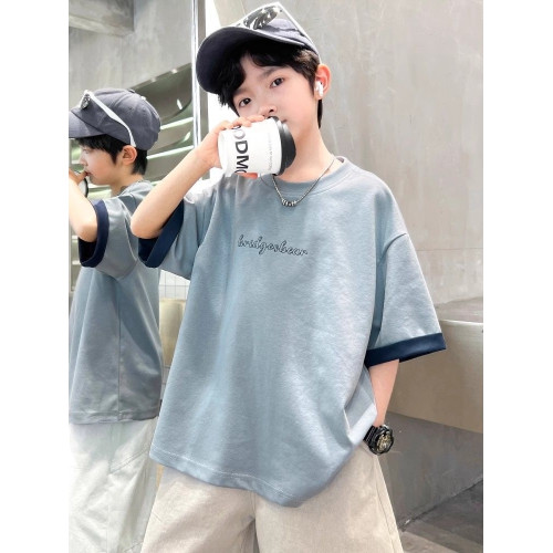 童裝男童短袖t恤2025新款夏裝上衣男孩夏季薄款假兩件寬松半袖潮